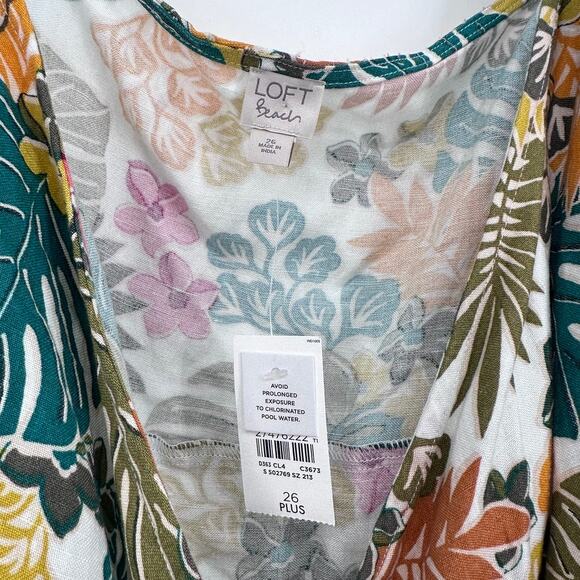 LOFT Beach Wrap Dress Women Plus 26 Linen Blend Tropical Midi Summer Vacation - Picture 7 of 10